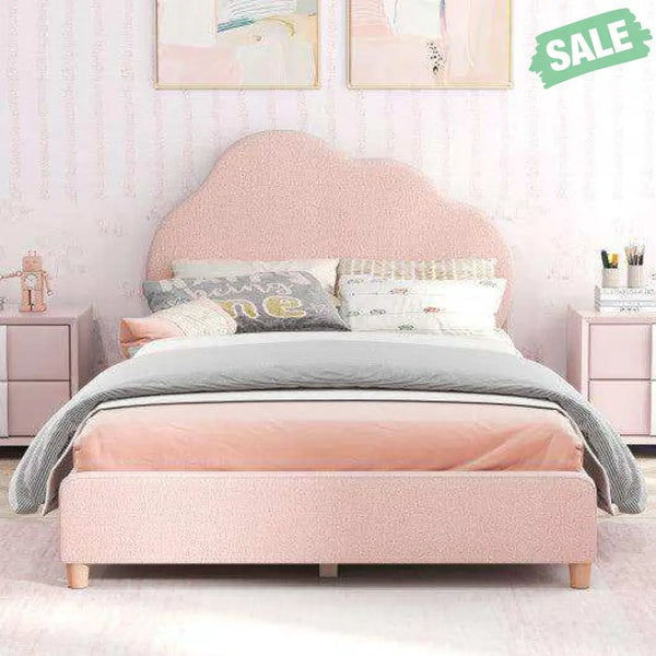 Twin Bed Frame with Height-Adjustable Headboard and Sturdy Wooden Slats-Gradient Pink Toddler Beds
