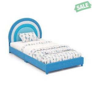 Twin Bed Frame with Height-Adjustable Headboard and Sturdy Wooden Slats-Gradient Pink Toddler Beds