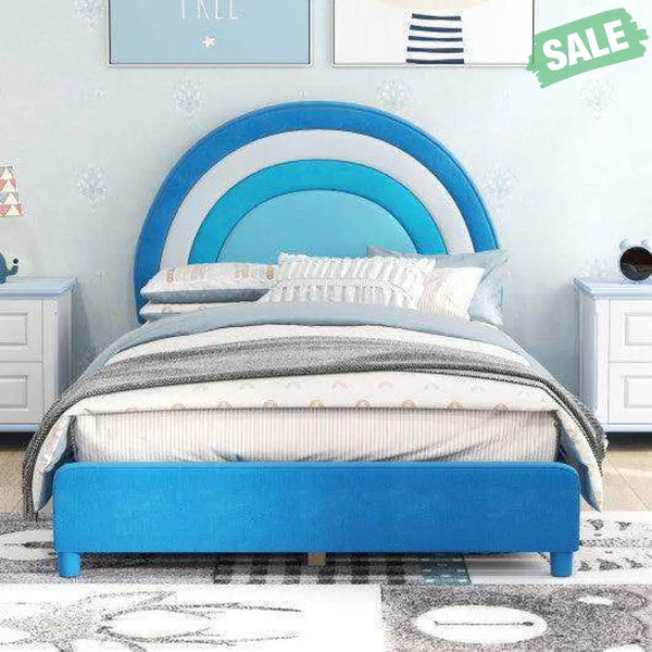 Twin Bed Frame with Height-Adjustable Headboard and Sturdy Wooden Slats-Gradient Pink Toddler Beds