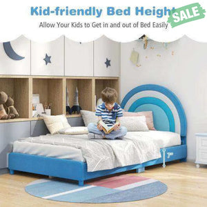 Twin Bed Frame with Height-Adjustable Headboard and Sturdy Wooden Slats-Gradient Pink Toddler Beds