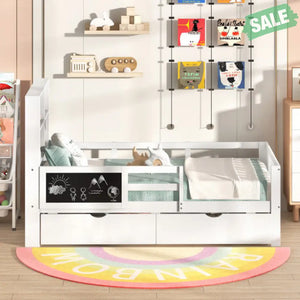 Twin/Full Size Bed Frame with 2 Drawers and Bookcase for Boys and Girls-Twin Size Twin Size Toddler Beds
