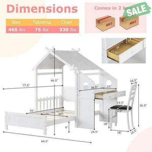 Twin House Bed with with 2 Drawers and Windmill-White Toddler Beds