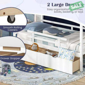 Twin House Bed with Tent and 2 Storage Drawers for Kids-White White Toddler Beds