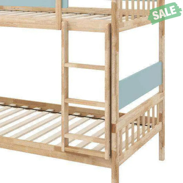 Twin Over Twin Bunk Bed with Ladder and Full-length Guardrails-Natural Toddler Beds