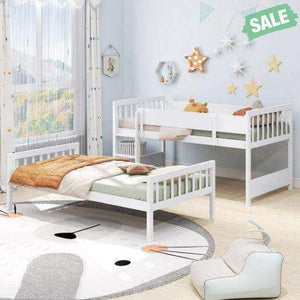 Twin Over Twin Bunk Bed with Ladder and Full-length Guardrails-Natural Toddler Beds