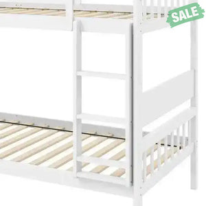 Twin Over Twin Bunk Bed with Ladder and Full-length Guardrails-Natural Toddler Beds