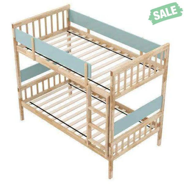 Twin Over Twin Bunk Bed with Ladder and Full-length Guardrails-Natural Toddler Beds