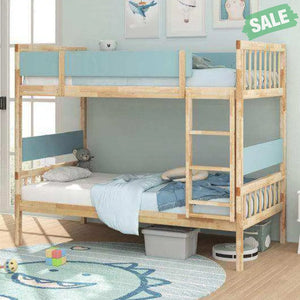 Twin Over Twin Bunk Bed with Ladder and Full-length Guardrails-Natural Toddler Beds