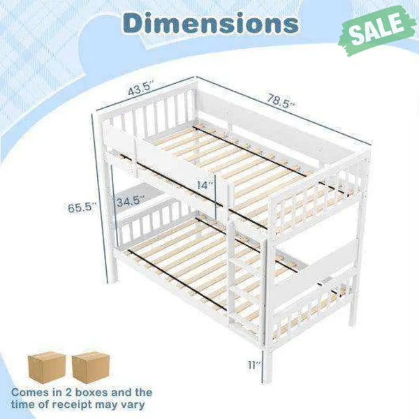 Twin Over Twin Bunk Bed with Ladder and Full-length Guardrails-Natural Toddler Beds