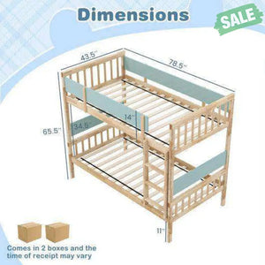Twin Over Twin Bunk Bed with Ladder and Full-length Guardrails-Natural Toddler Beds