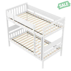 Twin Over Twin Bunk Bed with Ladder and Full-length Guardrails-Natural Toddler Beds