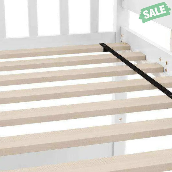 Twin Over Twin Bunk Bed with Ladder and Full-length Guardrails-Natural White Toddler Beds