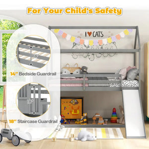 Twin over Twin Bunk Bed with Slide and 2-Step Storage Staircase-Espresso Gray Toddler Beds