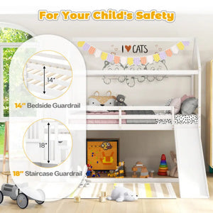 Twin over Twin Bunk Bed with Slide and 2-Step Storage Staircase-Espresso White Toddler Beds