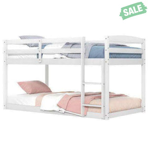 Twin Size Bunk Bed with High Guardrails and Integrated Ladder-Gray Toddler Beds