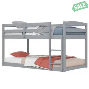 Twin Size Bunk Bed with High Guardrails and Integrated Ladder-Gray Toddler Beds