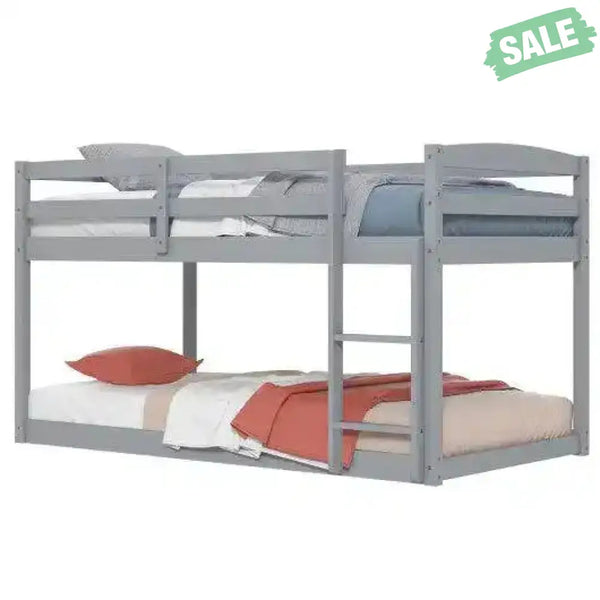 Twin Size Bunk Bed with High Guardrails and Integrated Ladder-Gray Toddler Beds