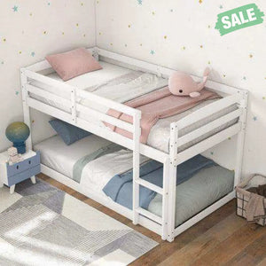 Twin Size Bunk Bed with High Guardrails and Integrated Ladder-Gray Toddler Beds