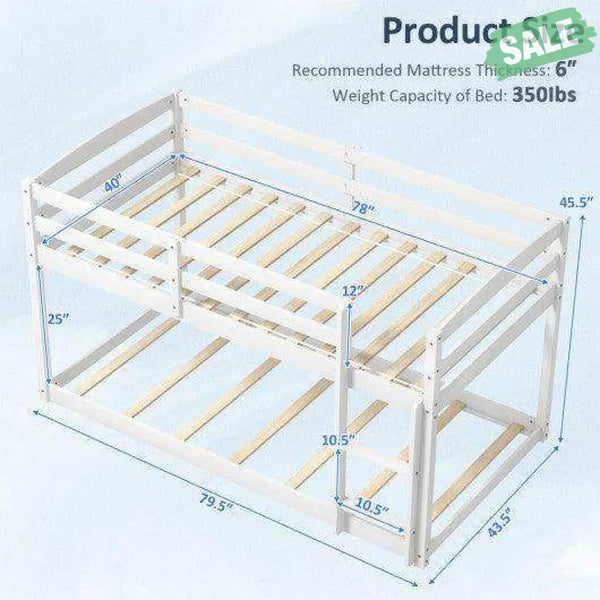 Twin Size Bunk Bed with High Guardrails and Integrated Ladder-Gray Toddler Beds