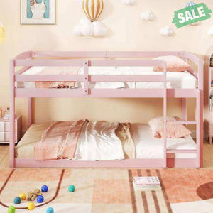 Twin Size Bunk Bed with High Guardrails and Integrated Ladder-Gray Toddler Beds