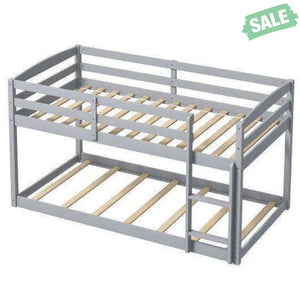 Twin Size Bunk Bed with High Guardrails and Integrated Ladder-Gray Toddler Beds