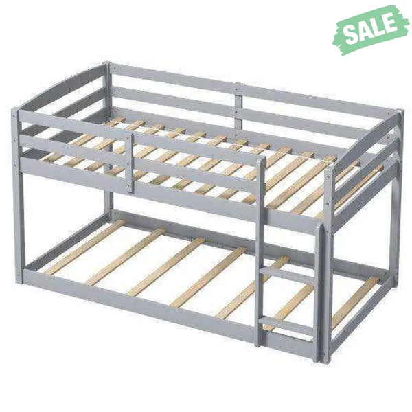 Twin Size Bunk Bed with High Guardrails and Integrated Ladder-Gray Toddler Beds