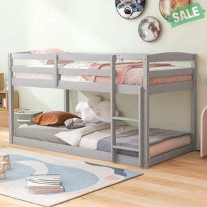 Twin Size Bunk Bed with High Guardrails and Integrated Ladder-Gray Toddler Beds