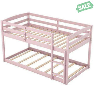 Twin Size Bunk Bed with High Guardrails and Integrated Ladder-Gray Toddler Beds