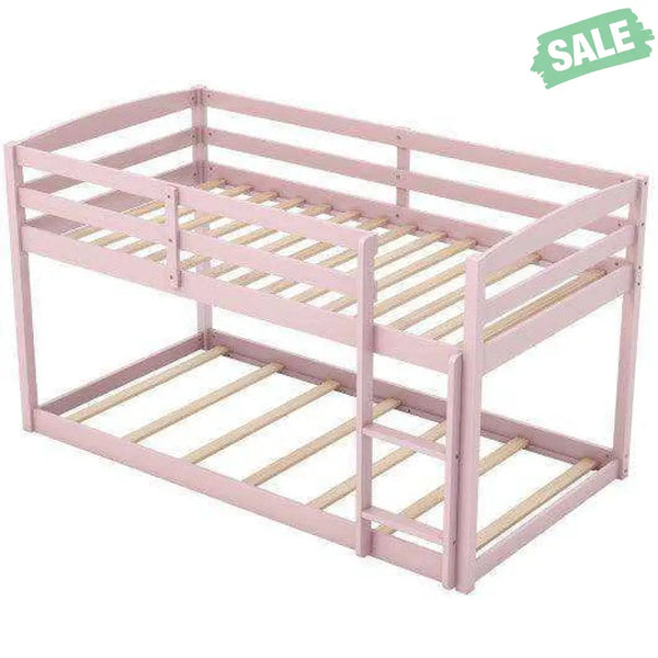 Twin Size Bunk Bed with High Guardrails and Integrated Ladder-Gray Toddler Beds