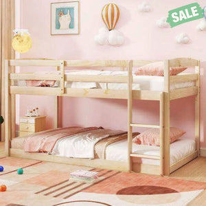 Twin Size Bunk Bed with High Guardrails and Integrated Ladder-Gray Toddler Beds