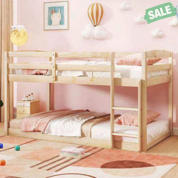 Twin Size Bunk Bed with High Guardrails and Integrated Ladder-Gray Toddler Beds