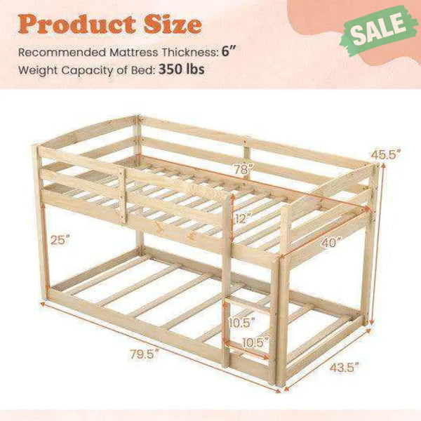 Twin Size Bunk Bed with High Guardrails and Integrated Ladder-Gray Toddler Beds