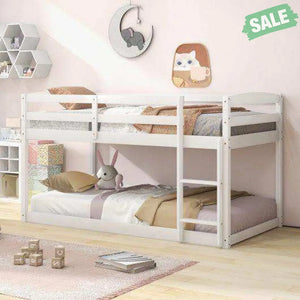 Twin Size Bunk Bed with High Guardrails and Integrated Ladder-Gray Toddler Beds