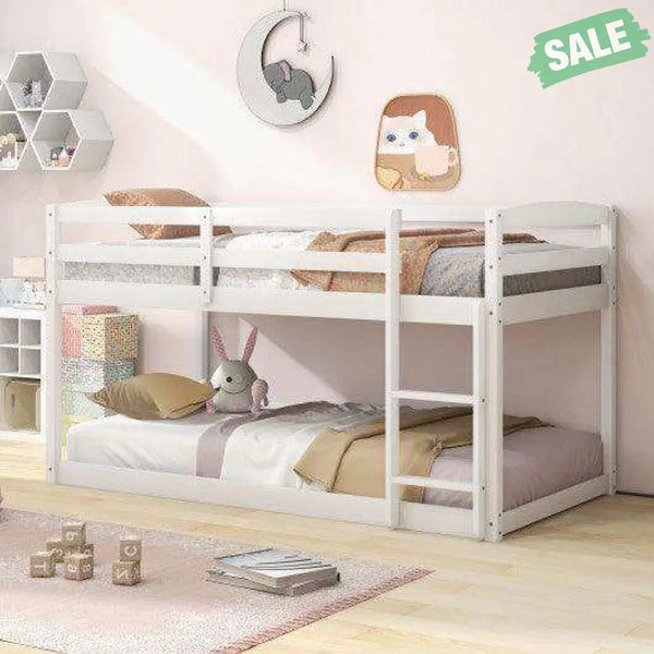 Twin Size Bunk Bed with High Guardrails and Integrated Ladder-Gray Toddler Beds