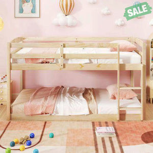 Twin Size Bunk Bed with High Guardrails and Integrated Ladder-Gray Toddler Beds