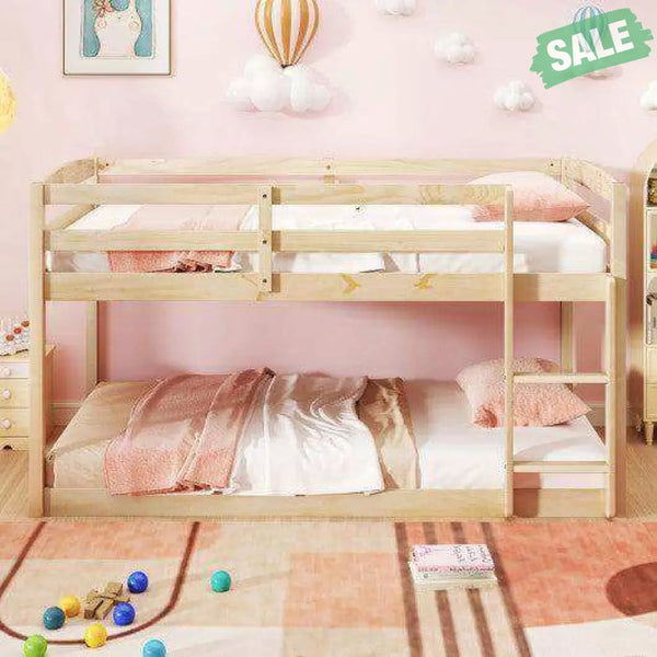 Twin Size Bunk Bed with High Guardrails and Integrated Ladder-Gray Toddler Beds