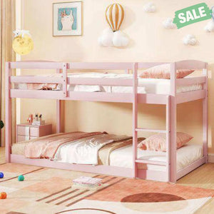 Twin Size Bunk Bed with High Guardrails and Integrated Ladder-Gray Toddler Beds