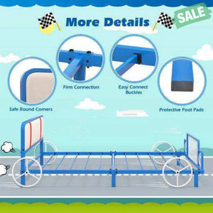 Twin Size Kids Bed Frame Car Shaped Metal Platform Bed with Upholstered Headboard Toddler Beds