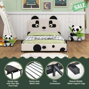 Twin Size Kids Bed with Cute Panda Headboard