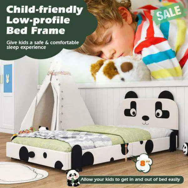 Twin Size Kids Bed with Cute Panda Headboard