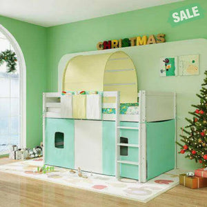 Twin Size Loft Bed Playhouse Bed Frame with Tower Tent and 3 Storage Pockets-Navy Toddler Beds