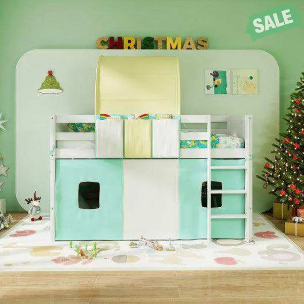 Twin Size Loft Bed Playhouse Bed Frame with Tower Tent and 3 Storage Pockets-Navy Toddler Beds