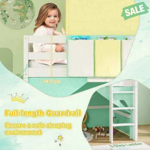 Twin Size Loft Bed Playhouse Bed Frame with Tower Tent and 3 Storage Pockets-Navy Turquoise Toddler Beds