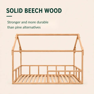 Twin Size Montessori House Bed for Kids with Fence
