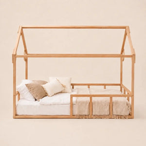 Twin Size Montessori House Bed for Kids with Fence