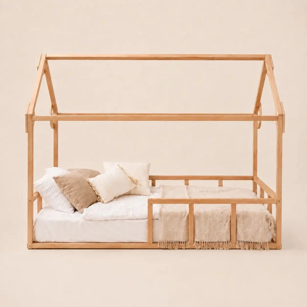 Twin Size Montessori House Bed for Kids with Fence