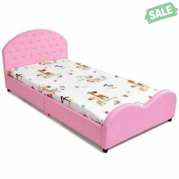 Twin Size Upholstered Platform Toddler Bed with Wood Slat Support Toddler Beds