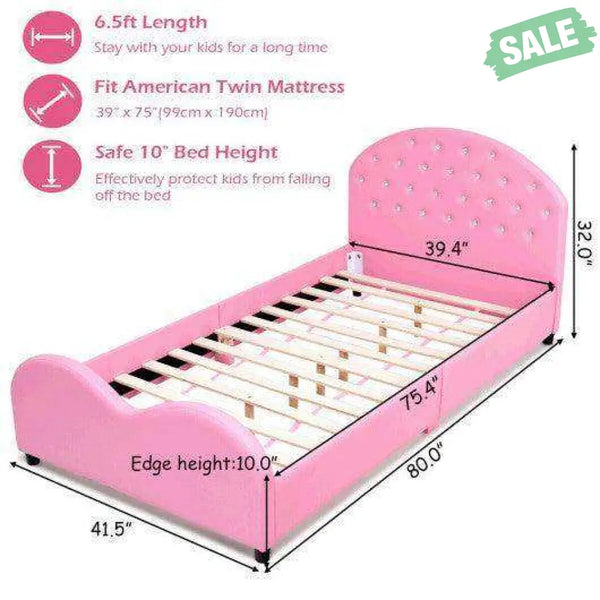Twin Size Upholstered Platform Toddler Bed with Wood Slat Support Toddler Beds