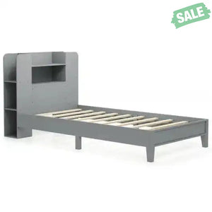Twin Size Wooden Platform Bed Frame with Bookcase Headboard-White Toddler Beds