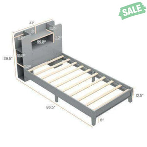 Twin Size Wooden Platform Bed Frame with Bookcase Headboard-White Toddler Beds